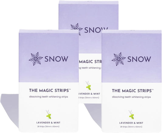 Snow The Magic Strips - Safe for Enamel Dissolving Teeth Whitening Strips - Mess-Free Portable Teeth Whitener for Oral Care with Lavender & Mint Flavor, Whitening Strips for Teeth, 3 Packs (28 Strips)